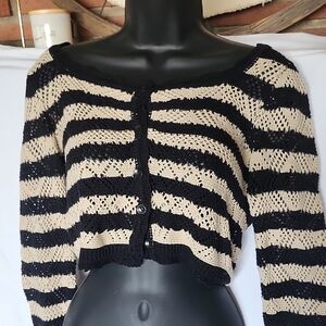 Chic Black and Cream Striped Cardigan